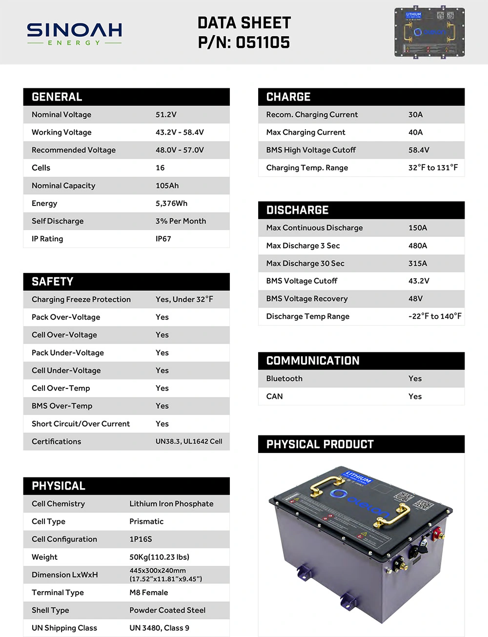 51 2v 105ah Lifepo4 Golf Cart Lithium Battery